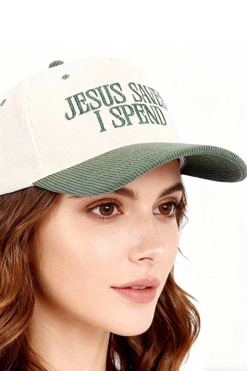 Jesus Saves I Spend Two Tone Corduroy Cap