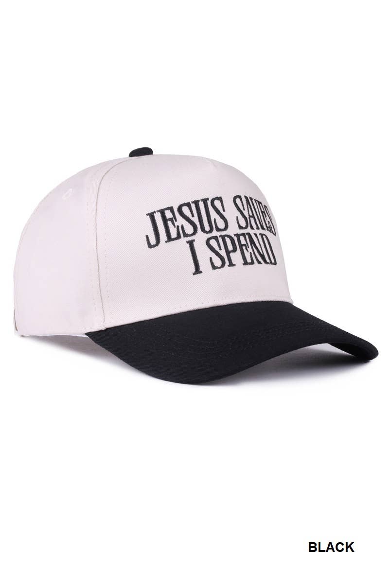 Jesus Saves I Spend Two Tone Canvas Cotton Cap